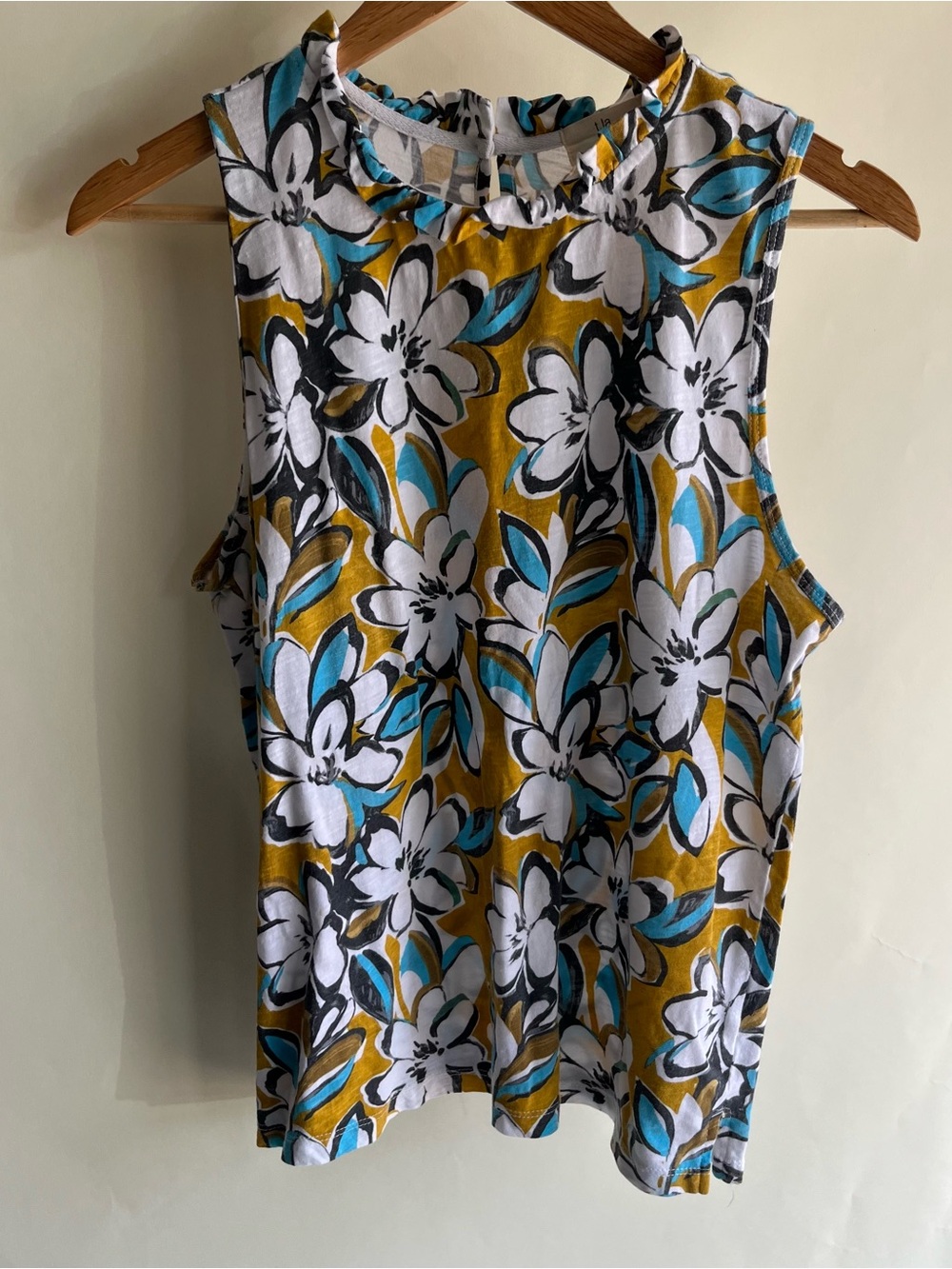 T La Anthropologie Tank Sleeveless Shirt Sz Med Women’s Floral Ruffle